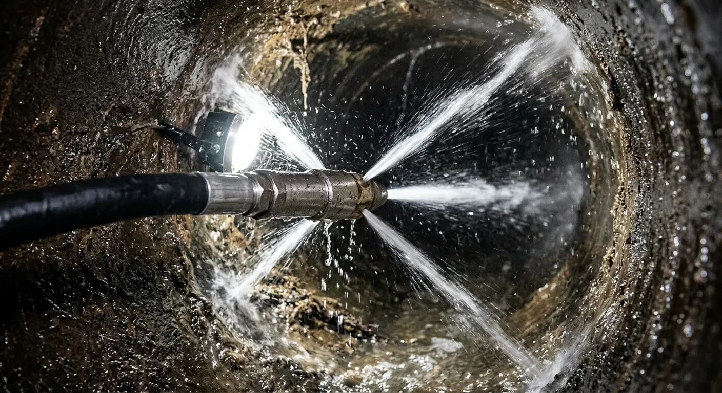 High-pressure hydro jetting nozzle cleaning sewer pipe for Sewer Cleanout in Hagerstown